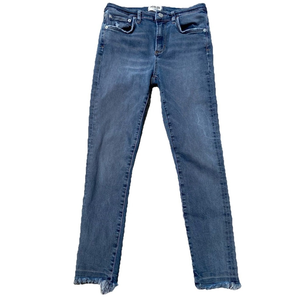 AGOLDE Sophie Crop Jeans Womens 26x26 Coastal Blue Distressed‎ Raw Hem Denim